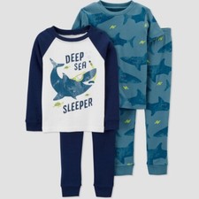 Carters Just One You Toddlers Boys' 4pc Sharks Snug Fit Pajama Set Size 2T