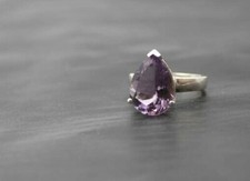Vintage ESTATE AMETHYST 7 CARAT TEARDROP SOLITAIRE STERLING SILVER RING SZ 7