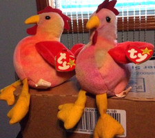 RARE VTG 1996 Ty Beanies -Roosters DOODLE & STRUT-4th Generation, Very Good Tags