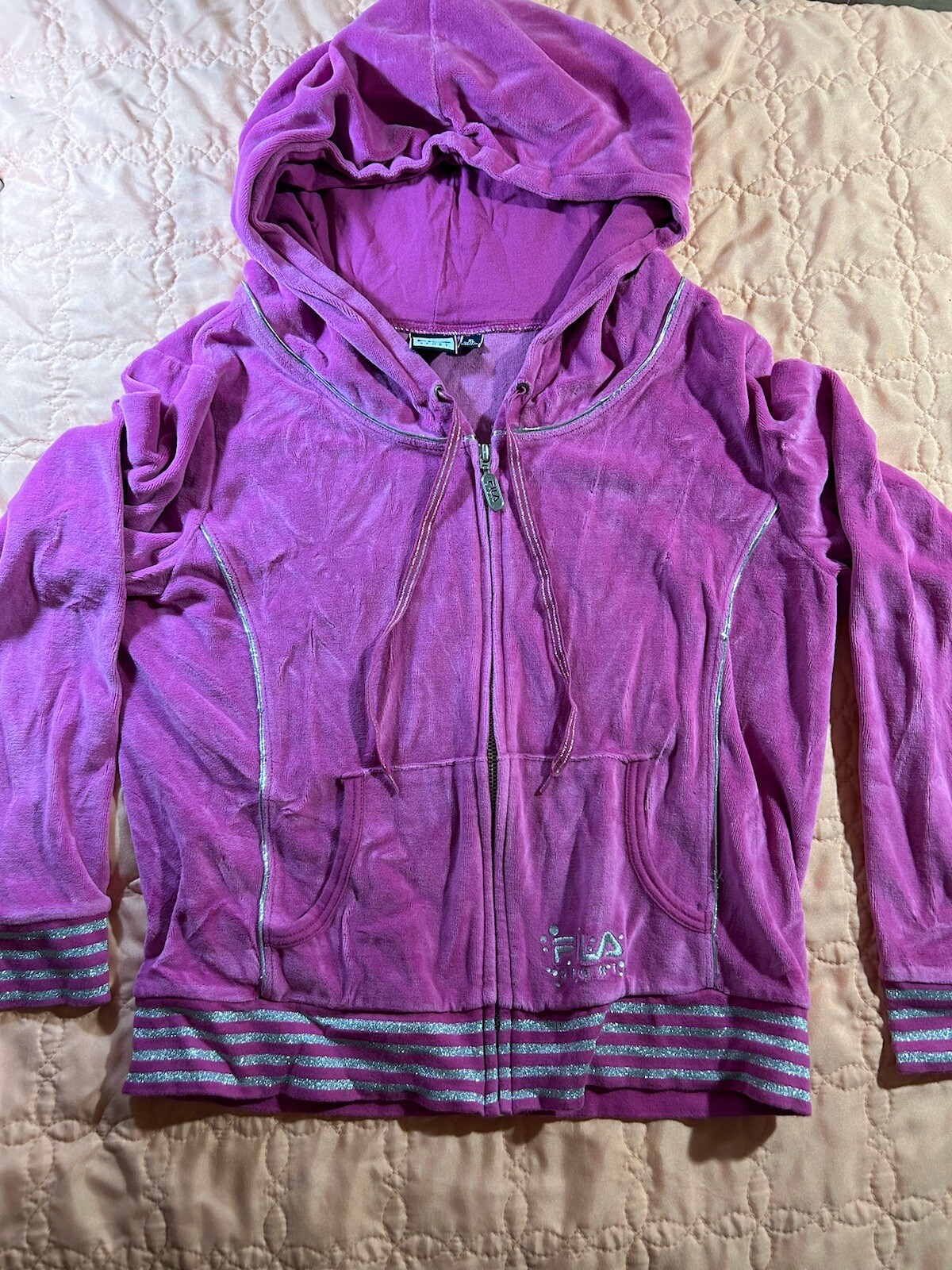 FILA Giacca Donna Felpa con Felpa Felpa Rosa Argento XL Cerniera Intera Velluto