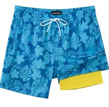 Surfcuz Mens Blue Floral Print Swim Trunks Size XXL