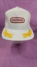 Vtg Conoco Patch GoldLeaf Snapback Hat/Cap Trucker Style MeshBack,PLS SEE PICS 