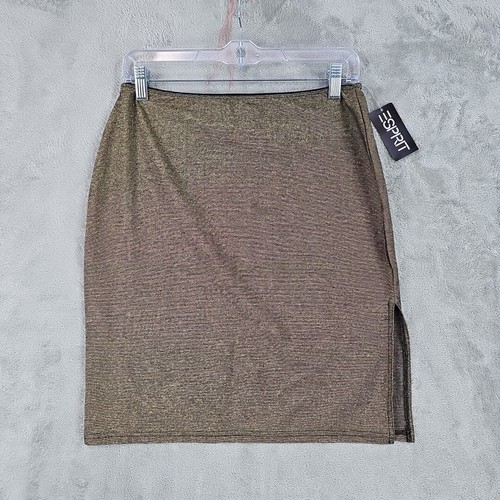 Vintage Y2K Esprit De Corp. Mini Skirt Womens S Metallic Gold Slit Deadstock NWT