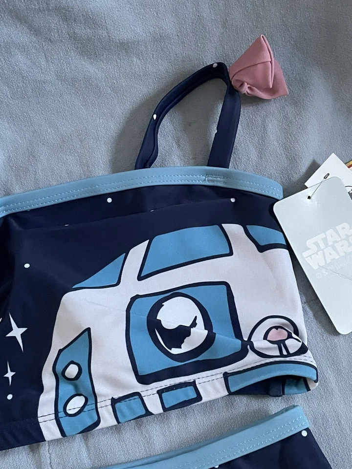 NUEVO Conjunto de Traje de Baño Disney Parks Star Wars R2-D2 Droide Niñas Talla 4 en Blanco Azul Foto 2 de 4