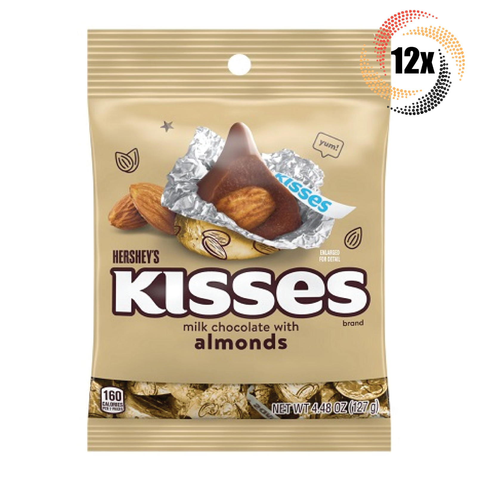 12 упаковок молочного шоколада Hersheys Kisses с миндалем в пакетиках 448 унции 9090₽