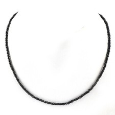 Natural 3mm Black Spinel Rondelle Faceted Beaded Necklace Gemstone Silver Chain