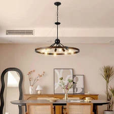 Farmhouse Wagon Wheel Chandelier Pendant Lamp Ceiling LED Light Dining Fixture