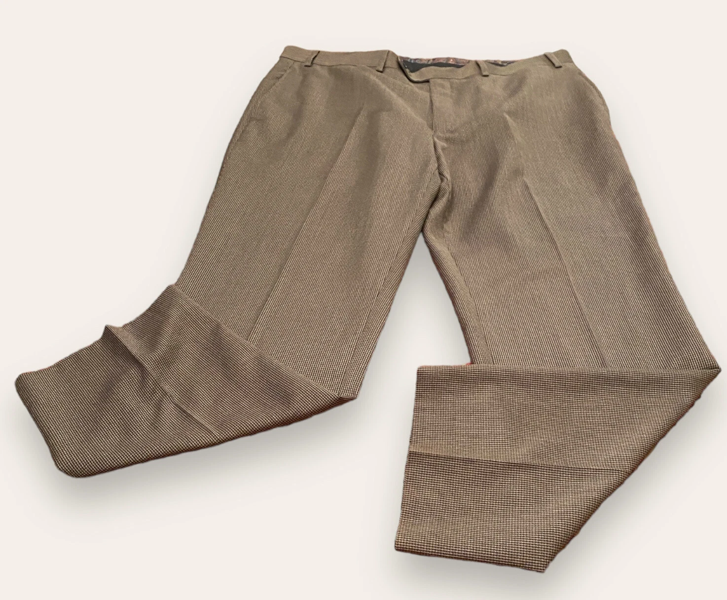 Ralph Lauren Pants Men 38 x 30 Brown Check Flat Front Trousers Dress Pant