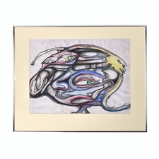 Vintage Mid-Century Modern Abstract Pastel and Watercolor Painting