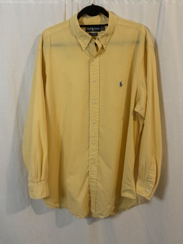 Ralph Lauren Polo Mens Long Sleeve Button Polo Yellow Plaid Sz 17 1/2 FLAW - Foto 1 di 7