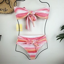 Charlie Holiday Pink Stripe Two Pieces Swimsuit Bikini Swimwear Size Small
