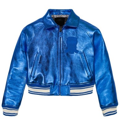 Avirex Women's Electric Blue Cropped Metallic Jacket Real Cowhide Leather Jacket