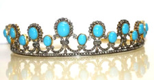 14.66ct Rose cut Diamond 925 silver turquoise wedding hair Crown tiara
