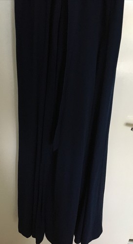 VINTAGE NAVY BLUE MAXI EVENING DRESS 3/4 SLEEVE DIAMANTÉ DETAIL Med - Picture 4 of 9