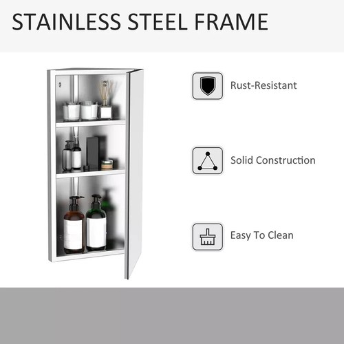 Bathroom Corner Wall Mirror Storage Cabinet Mirrored Cupboard Stainless Steel - Picture 4 of 10