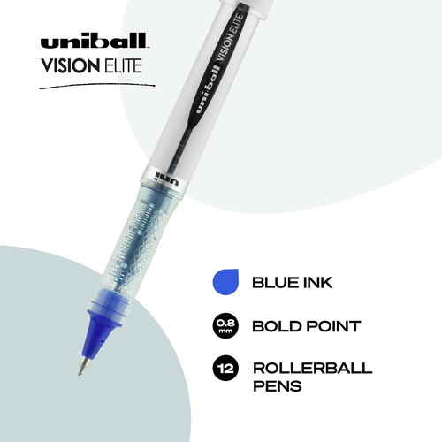 Vision Elite Rollerball Pens, Blue Pens Pack of 12, Bold Pens with 0.8mm Ink,... - Picture 3 of 7