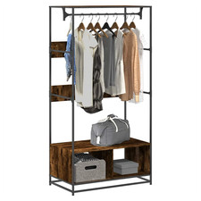 Wardrobe Smoked Oak 90x50x180cm Engineered Wood with Metal Frame & Rod & Shelves