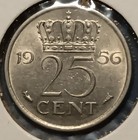 1956 Netherlands 25 Cents Appears Uncirculated Beautiful Coin — photo 2