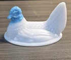 Vintage Westmoreland Light Blue Slag Head with White Body Hen On Nest TOP ONLY
