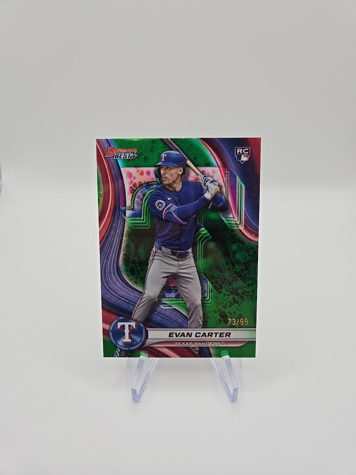 2024 Bowman Best Evan Carter RC #'d /99 GREEN #66 Rookie Parallel Texas Rangers