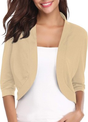 Womens 3/4 Sleeve Open Front Bolero Shrug Knit Sweater Cropped Cardigan Jacket