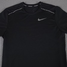 Nike Shirt Mens Medium Black Dri-Fit Miler Running Reflective Performance Gym
