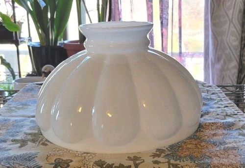 Vintage Milk Glass Melon Kerosene Oil Lamp Shade 10” Fitter Aladdin Rayo Coleman