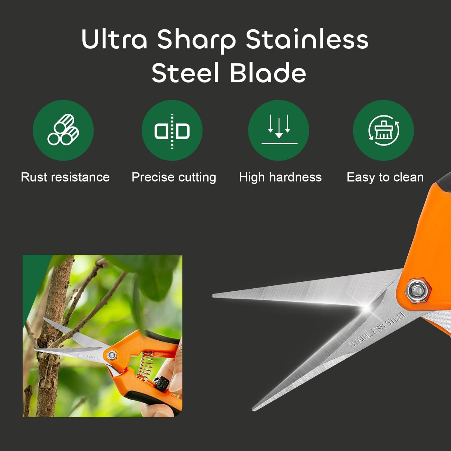 GROWNEER 3 Packs 6.5 Inch Pruning Shears Gardening Hand Snips Orange 