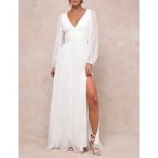 LULUS Enchant My Love V Neck Long Sleeve Maxi Dress White Small S