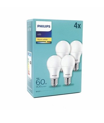Philips 8W E27 LED Edison Schraube Matt Glühbirne Warm 2700K 806 Lm Non-Dim 4er Pack