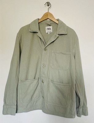 Zara strukturierte Baumwolle Denim Chore Jacke Gr. M grün Utility Schnitt