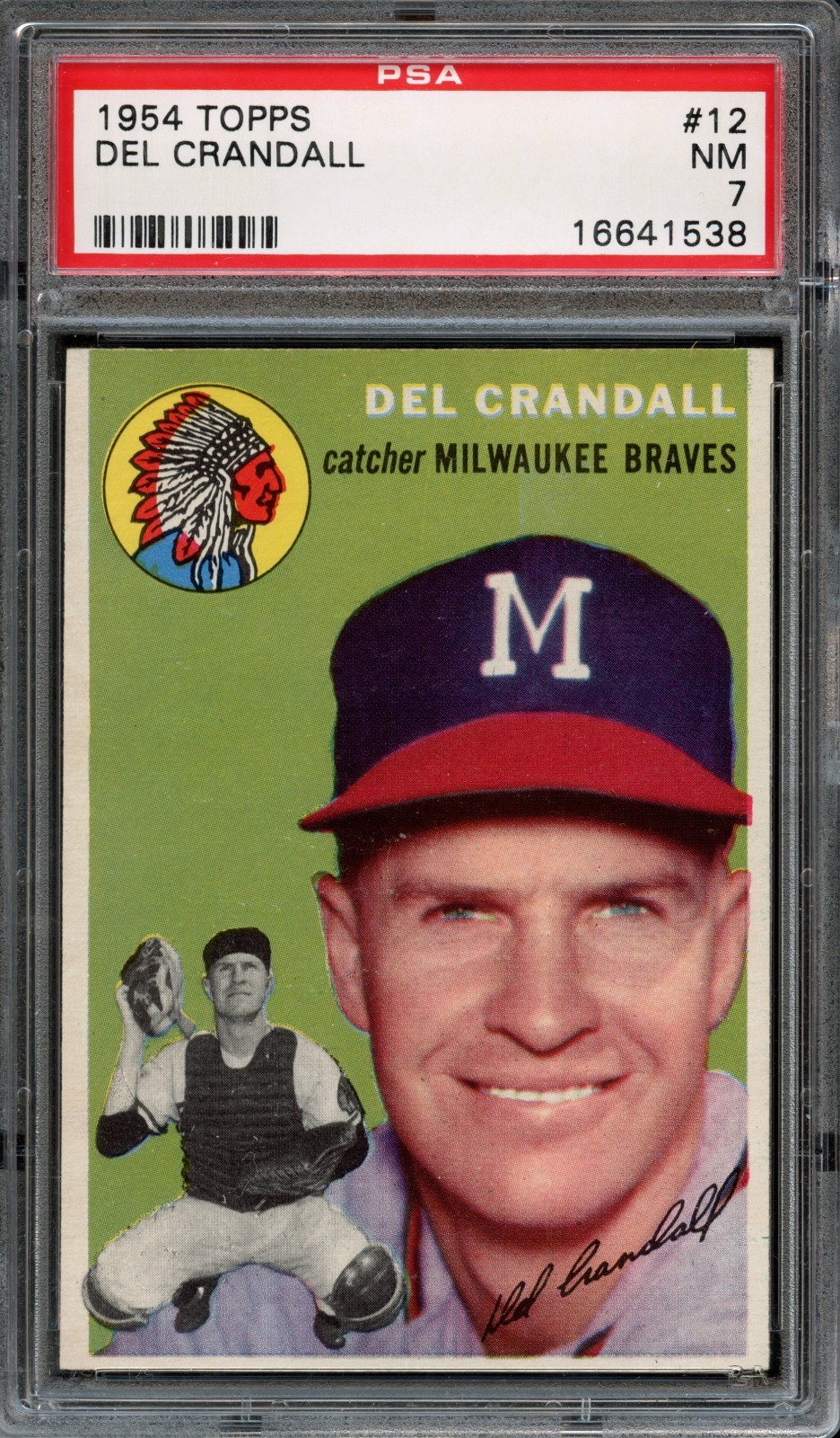 BB - 1954 Topps - #12 - Del Crandall - PSA 7 - NM