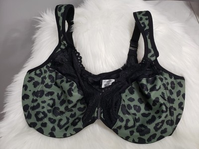 NWOT GLAMORISE Bra - US 40F / UK 40E #1245 - Full Figure Plus GREEN LEOPARD LACE