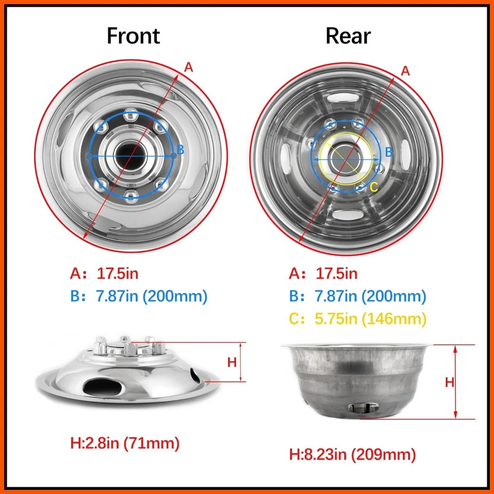 2005-2021 FORD F350 17.5" Dually Steel Wheel Simulators Dual Rim Liners Covers Foto 3 de 4