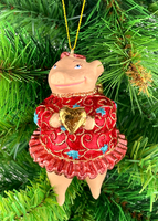 Christbaumschmuck Ballerina Schwein Mit Herz In Einem TüRkis Roten Kleid 10,5 Cm
