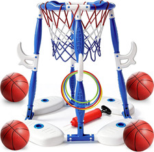 2-In-1 Floating Pool Basketball Hoop Toy Set with Hook Ring Toss Game - Includes