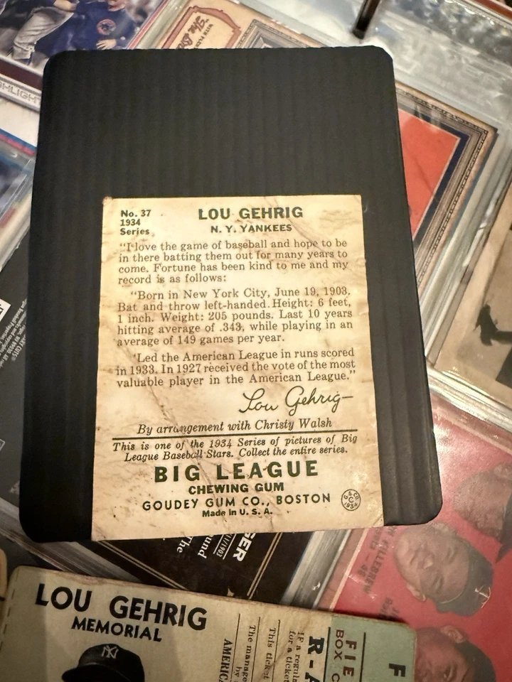 Tarjeta conmemorativa Goudey Big League Chewing Gum R320 Lou Gehrig #37 Plus 1934 Foto 2 de 4