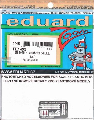 EDUFE1495 1:48 Eduard Color Zoom PE - Bf109K-4 Seatbelts (EDU kit)