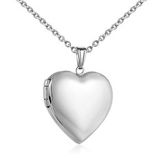 Love Heart Locket Necklace Holds Pictures Polished Silver Lockets