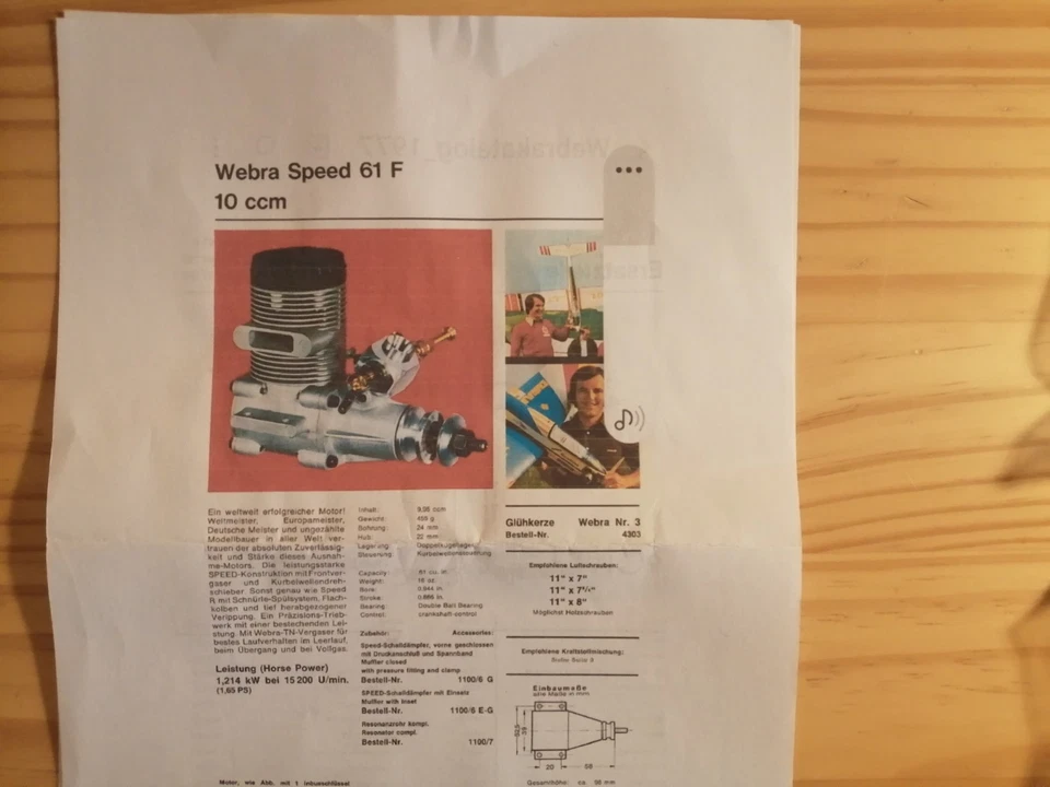 Webra Speed 61 F "Champion"/Dynamix● RC1 Methanol Modellmotor f. Modellflugzeug - Bild 2 von 4