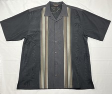 Tommy Bahama Shirt Mens Large Gray Striped Short Sleeve Hawaiian 100 Silk