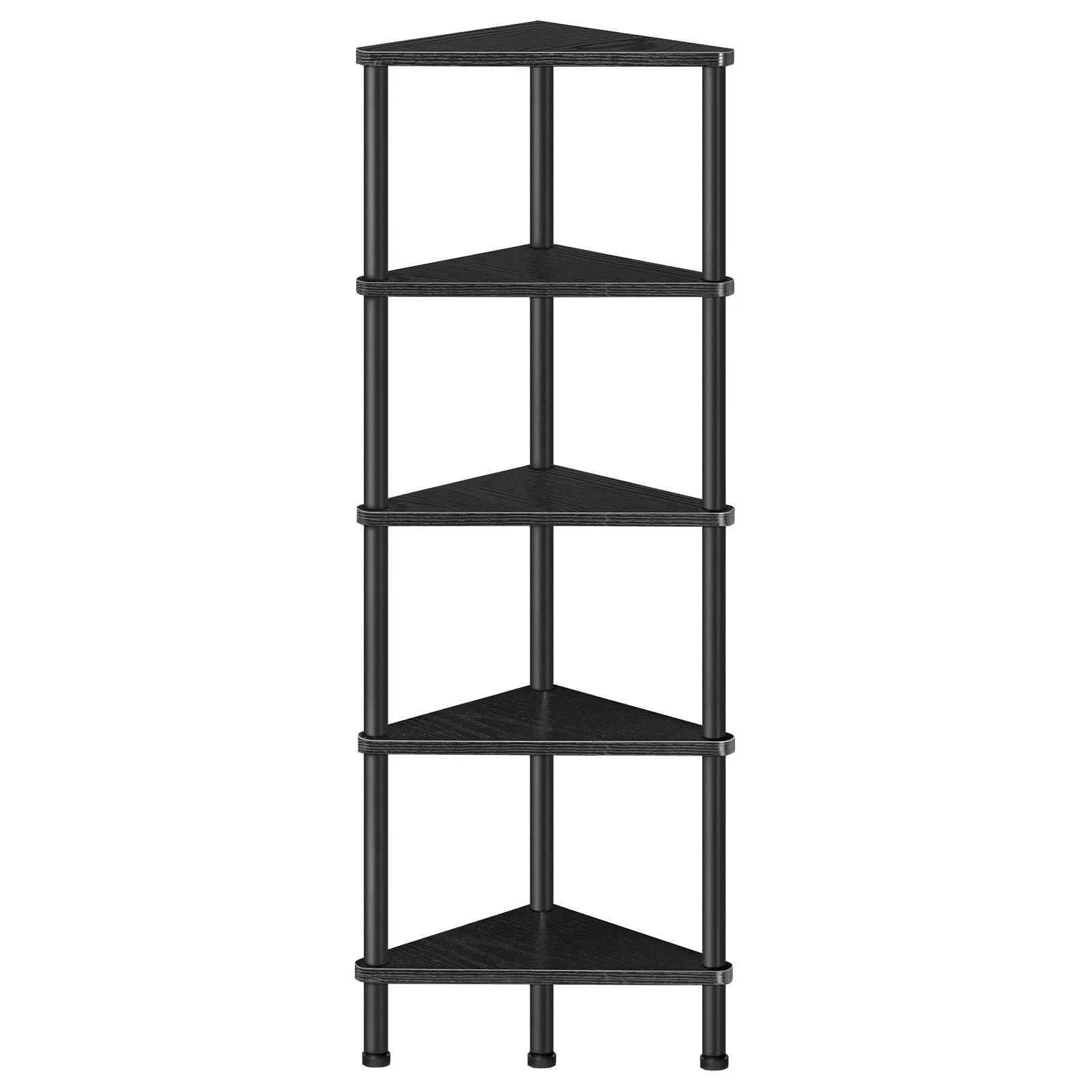 5Tier Industrial Corner Shelf Stand Wall Bookshelf Metal Frame Black