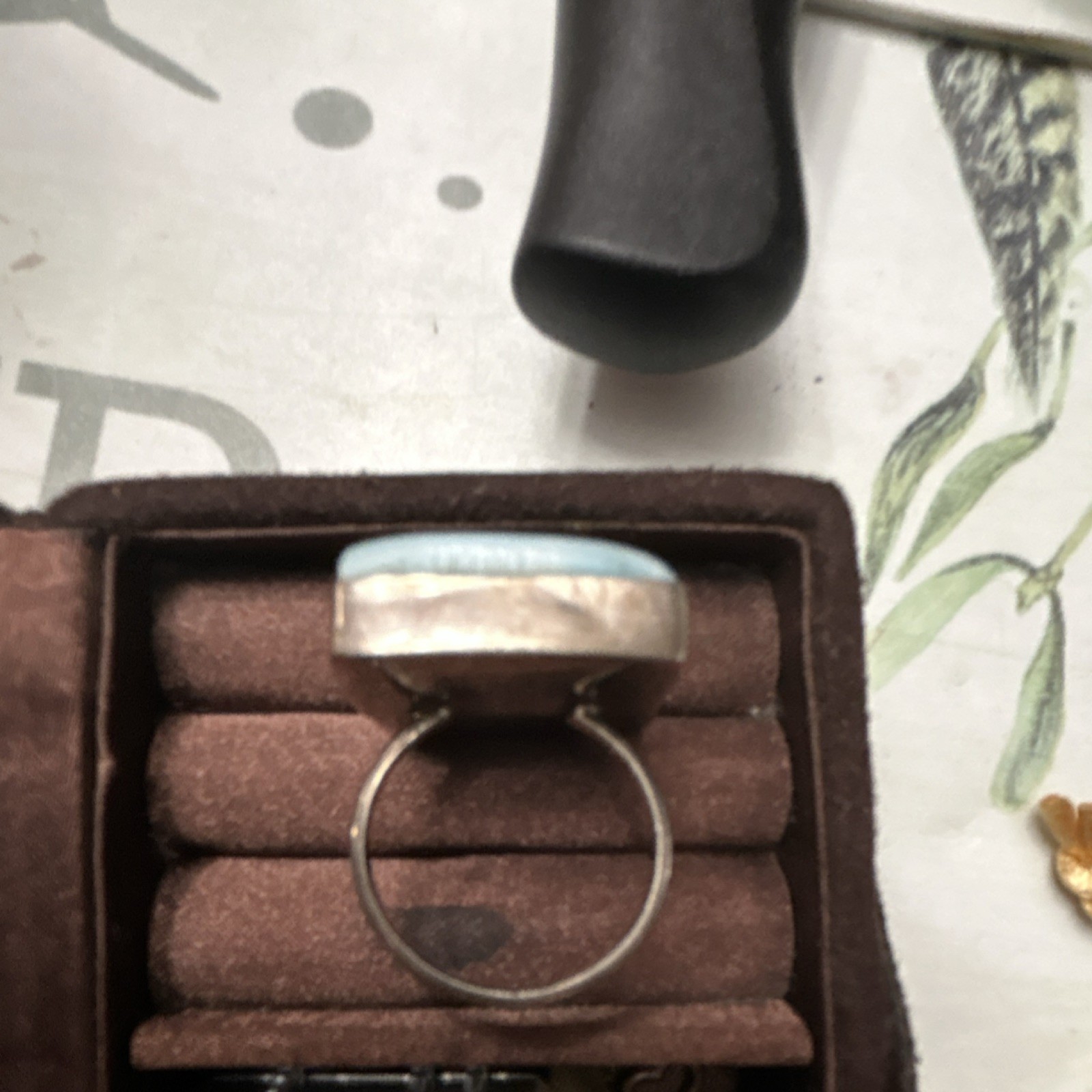 Rectangular Blue Stone Cocktail Ring Silver Tone … - image 2