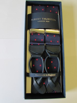 ALBERT THURSTON NAVY & PINK SPOT LEATHER END BRACES