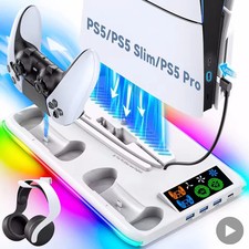 RGB Cooling Stand for PS5 Slim Pro Console Vertical Base Holder Station Fan