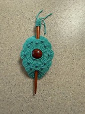 Fancy Beaded Barrette w/ Gemstone Center  Beaded stick closure.