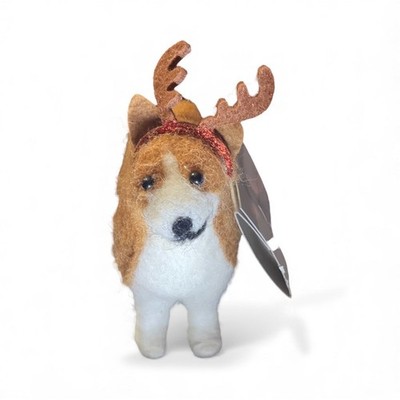 NWT 2024 Corgi Reindeer felted wool Reindeer Christmas Pet Ornament Wondershop