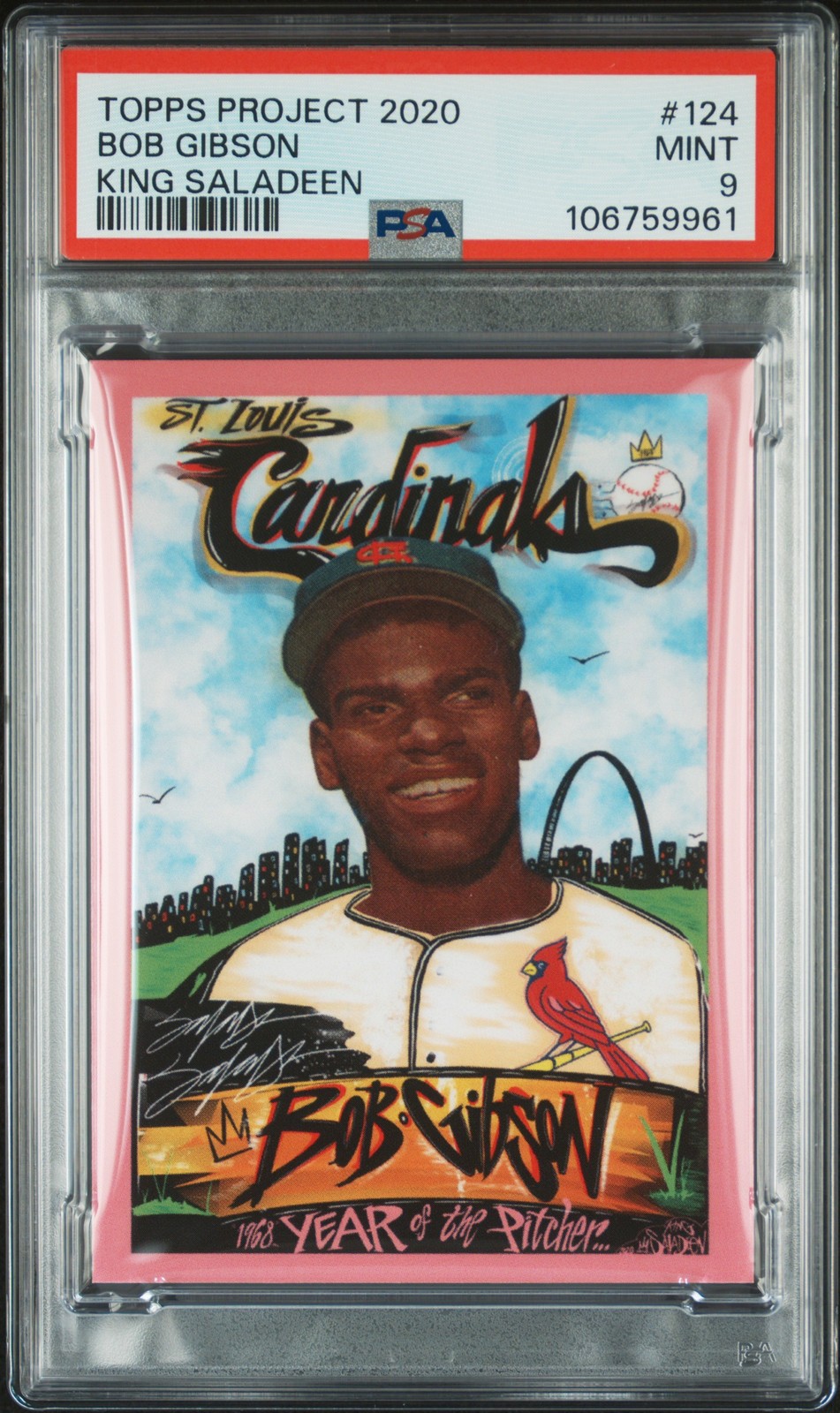 2020 TOPPS PROJECT 2020 #124 BOB GIBSON/KING SALADEEN PSA 9