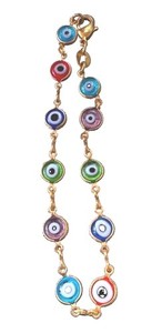 Authentic Vintage GHR Multi-Color Evil Eye Link Bracelet Gold Plated Protection Nazar