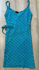 Fendi Wrap Dress Pile Zucca FF Logo Size 40 Blue Vintage Authentic Used